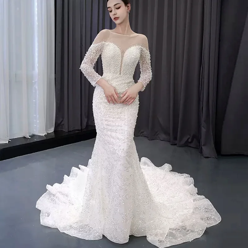 Exquisite Wedding Gown For Bride Organza Full Sleeves Wedding Dress